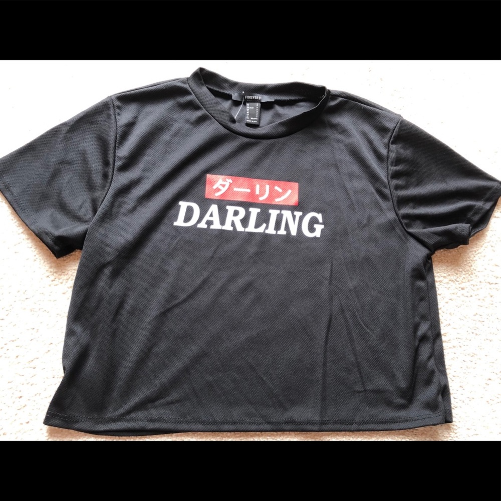Forever 21 Darling Black Jersey Short Sleeve Crop Top Tee Shirt TShirt Small S